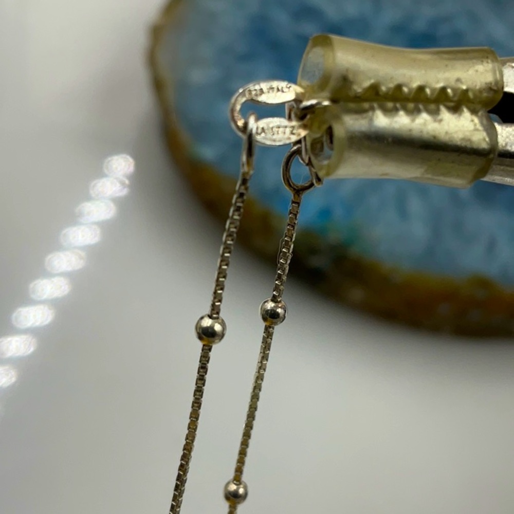 Vtg.18”Italian Sterling Silver Necklace W/Diamond Shaped Amber Gemstone Pendant - Picture 9 of 9